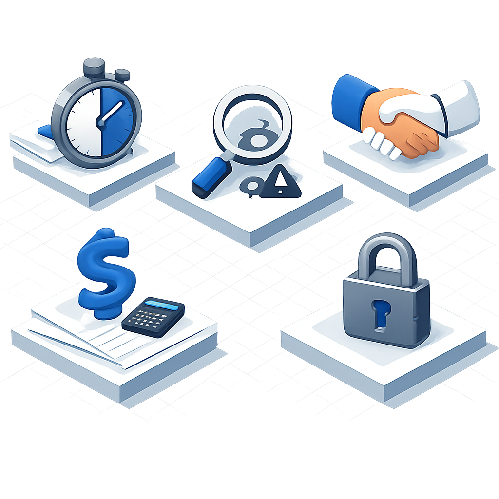 Infographic of five criteria for evaluating a Denton IT support partner