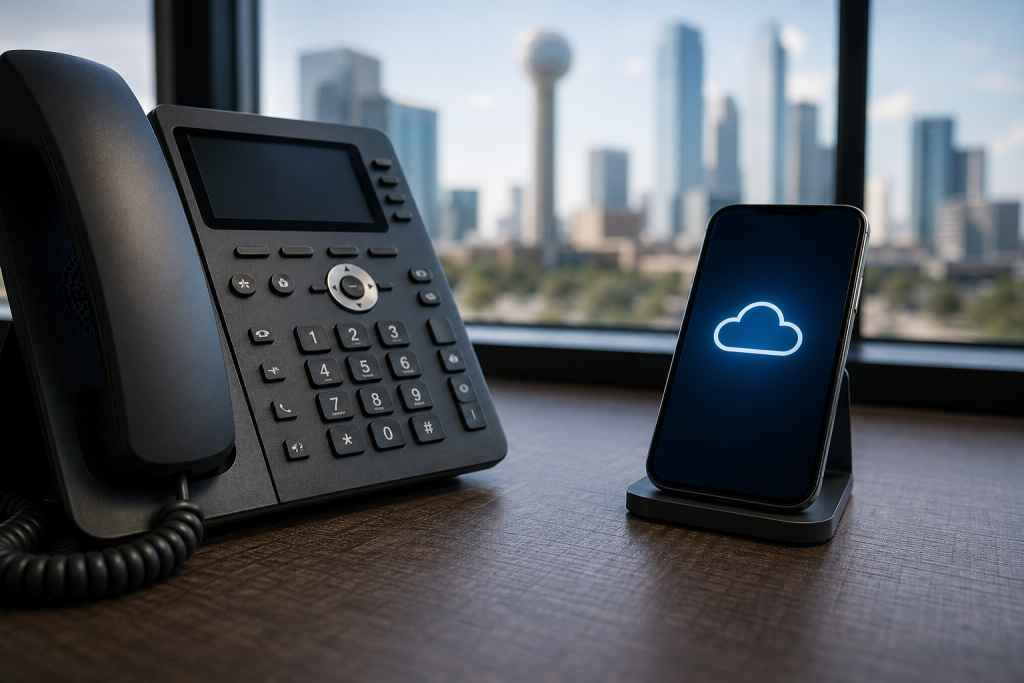 VoIP and landline desk phones for a Dallas business