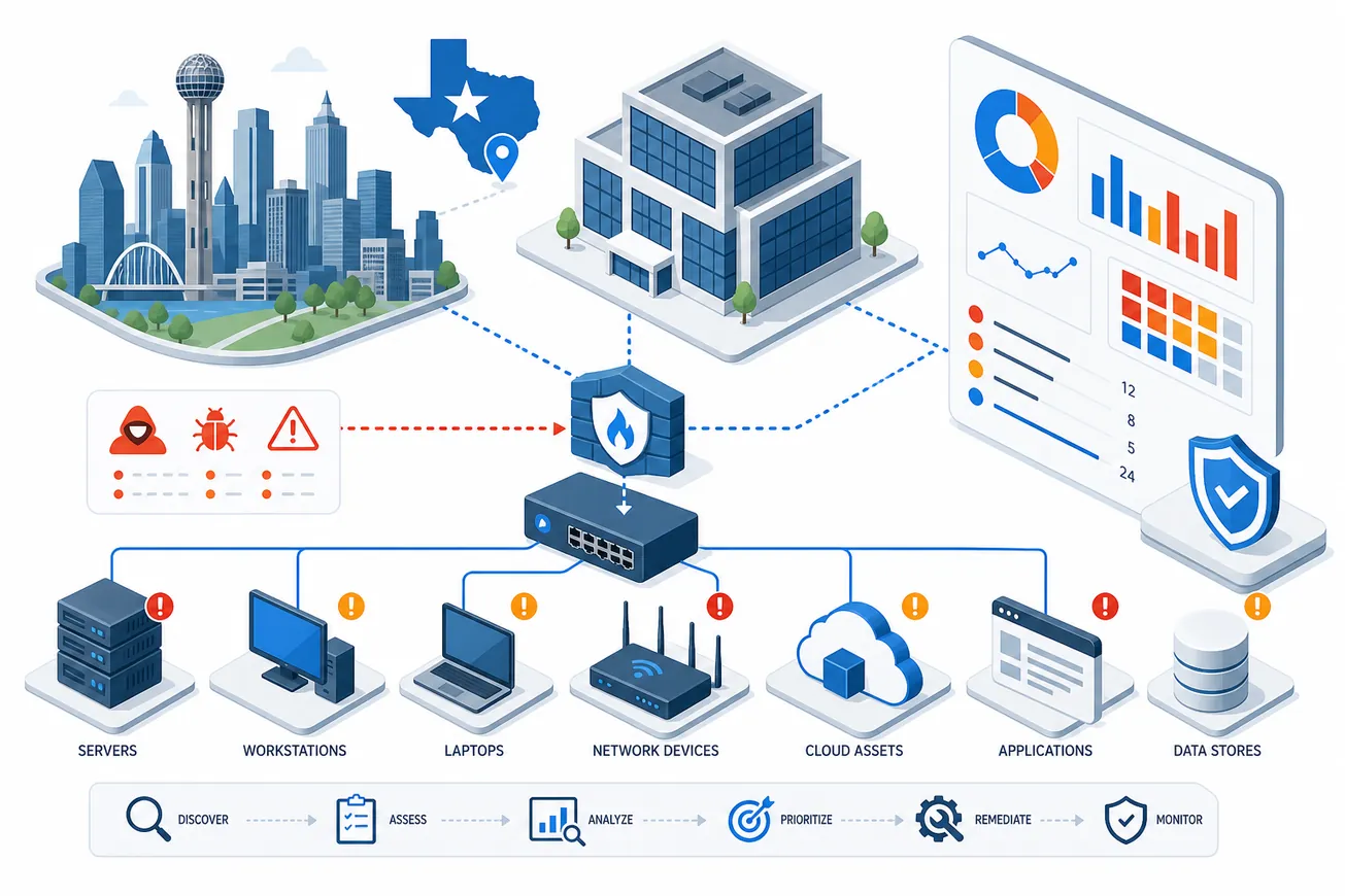 network vulnerability assessment texas business data illustration