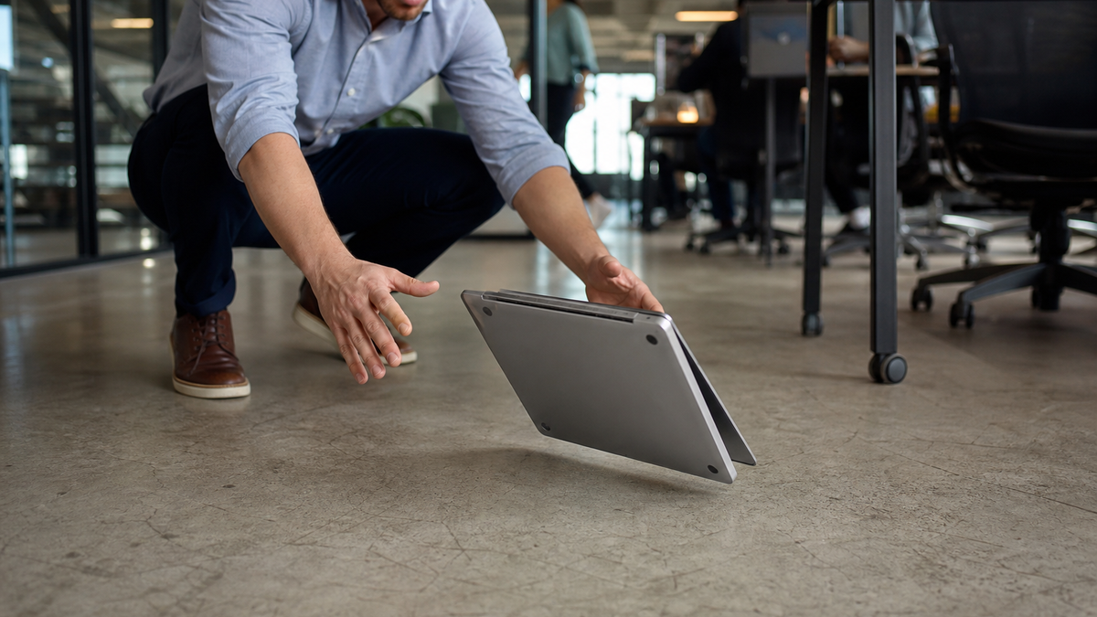 laptop fell down data illustration