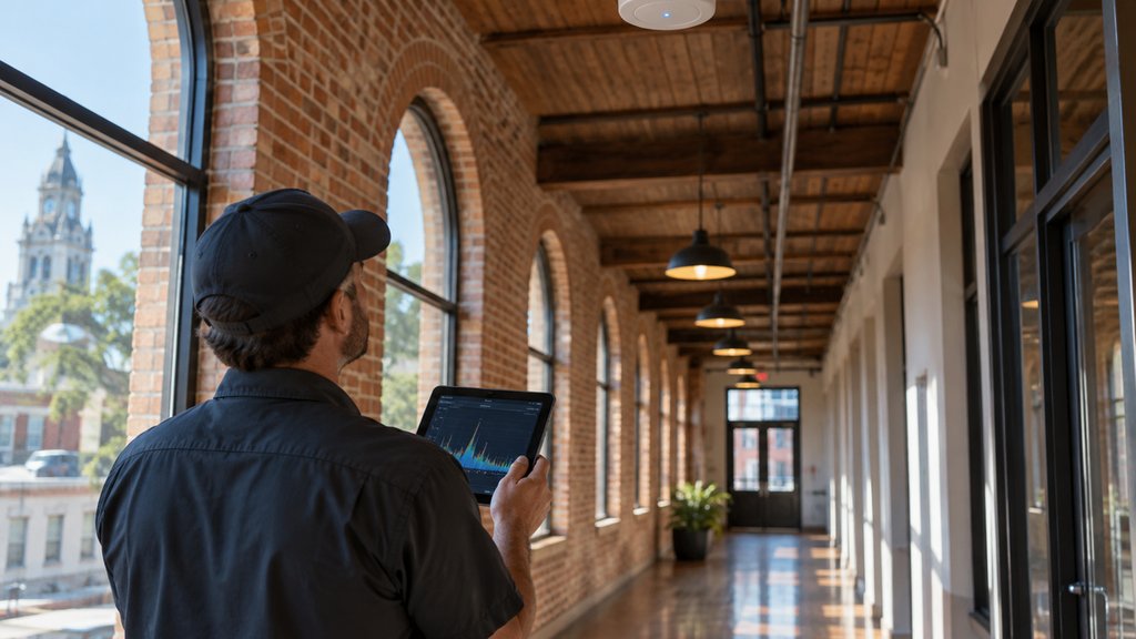 WiFi signal testing Denton historic building